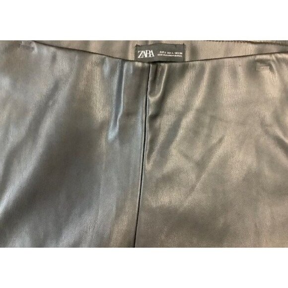 Zara Black Faux Leather High-Waisted Slim Fit Pants With Silver Button Detailing - Picture 3 of 5